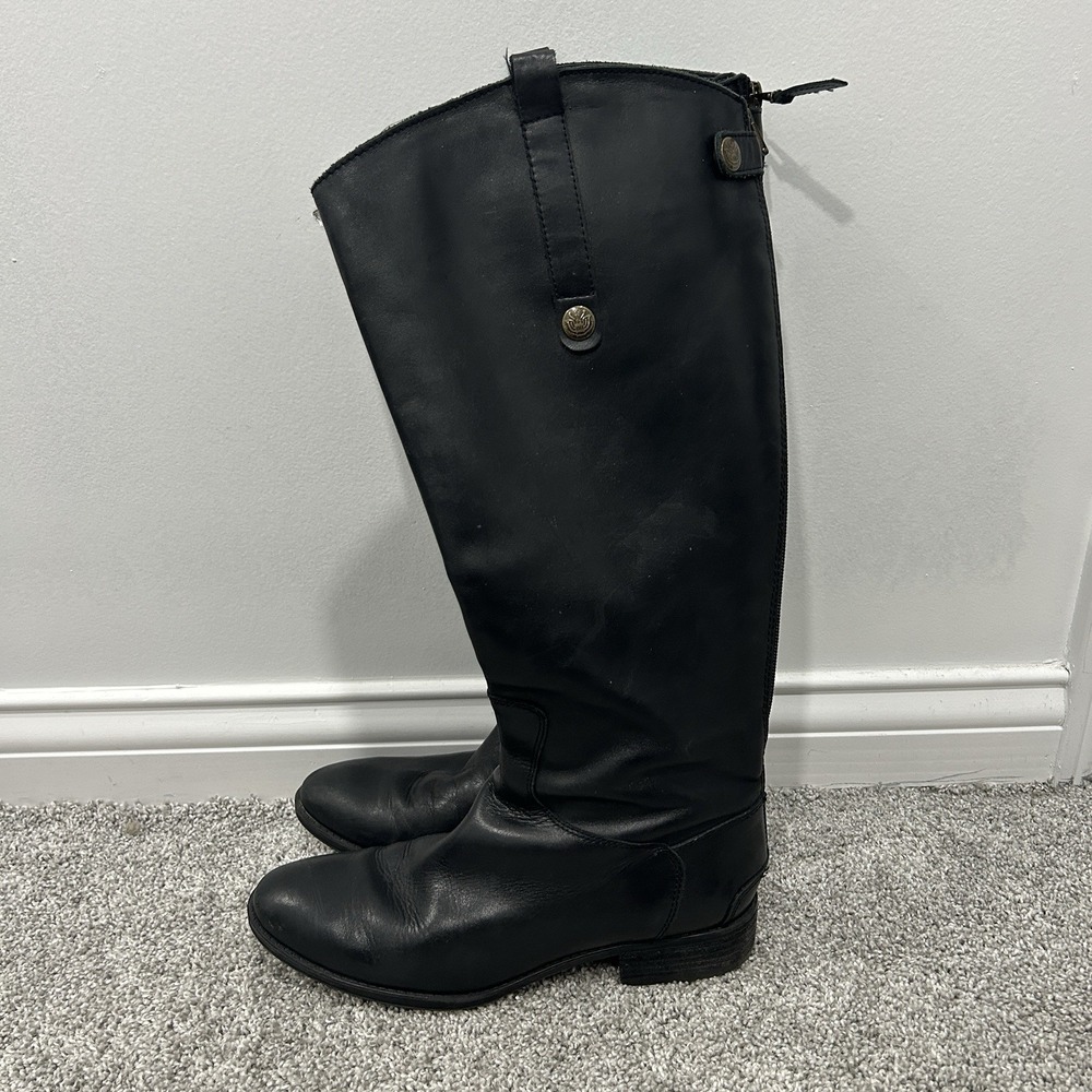Sam Edelman Boots Black Leather Penny 2 Knee Riding Wide Calf Women's Size 8.5M
